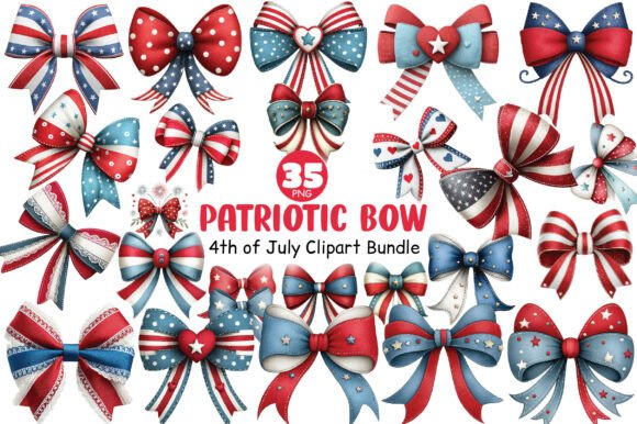 4th of July Patriotic Bow Clipart Bundle