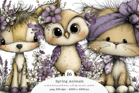 Bring Joy to Your Designs with the Funny Spring Animals Clipart Set