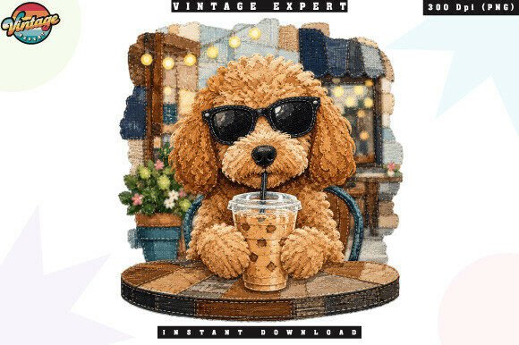 Coffee Lover Puppy Patchwork PNG: Design & Use