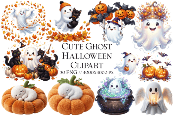 Cute Ghost Halloween Clipart Bundle