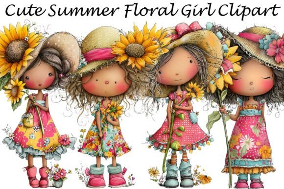 Cute Summer Floral Girl Clipart for Creative Projects