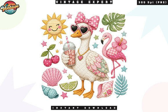 Cute Summer Goose Patchwork PNG: A Tropical Design Gem