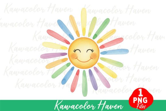 Cute Watercolor Sun with Colorful Rays – A Versatile Design for Creative Projects