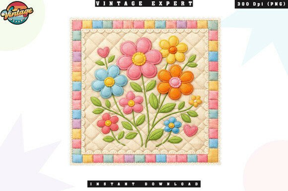 Embroidered Flower Patchwork PNG: A Versatile Design for Cozy and Cottagecore-Inspired Creations