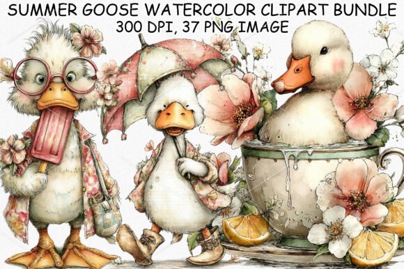 Enhance Your Creative Projects with the Summer Goose Watercolor Clipart Bundle