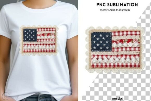Patriotic Patchwork Flag PNG, Floral USA