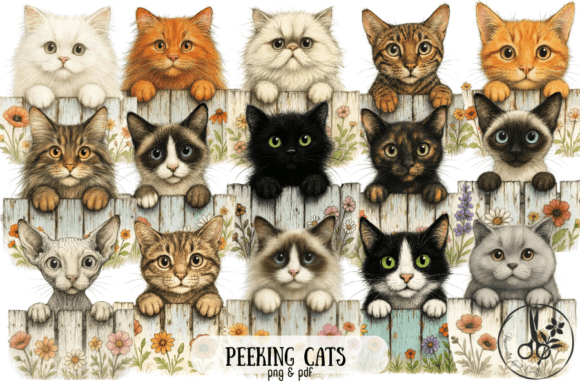 Peeking Cats - PNG PDF Clipart: A Playful Feline Touch for Creative Projects