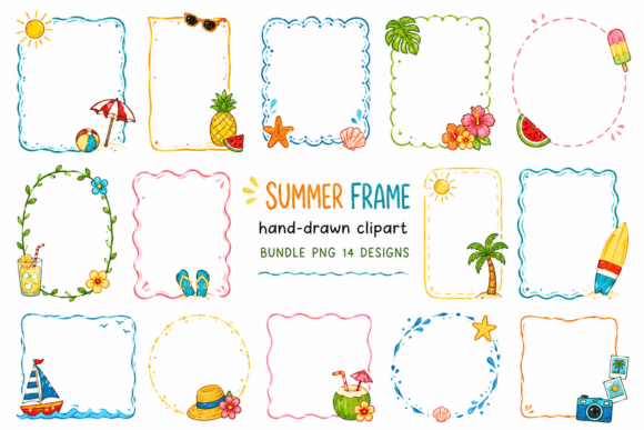 Summer Beach Frames Clipart Bundle PNG