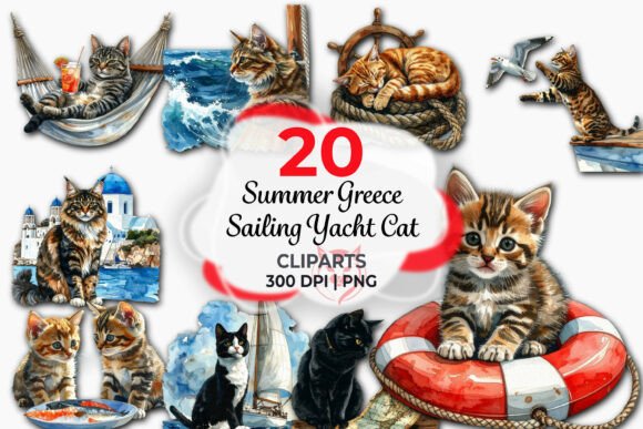 Summer Greece Sailing Yacht Cat Clipart: A Creative Journey to the Mediterranean
