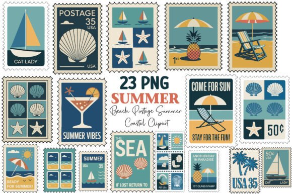 Summer Postage Stamp Clipart PNG: Creative Uses for a Retro Coastal Vibe
