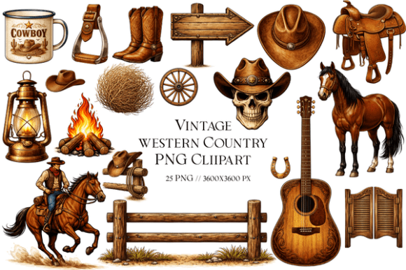 Vintage Western Country PNG Clipart: A Versatile Resource for Creative Designers