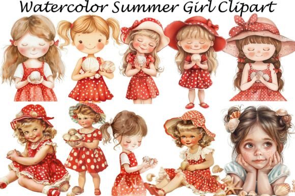 Watercolor Summer Girl Clipart: A Fresh, Artistic Touch for Creative Projects