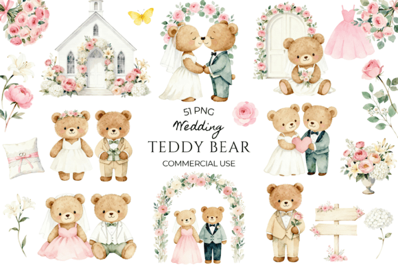 Wedding Teddy Bear Clipart Watercolor: A Sweet Touch for Your Special Day