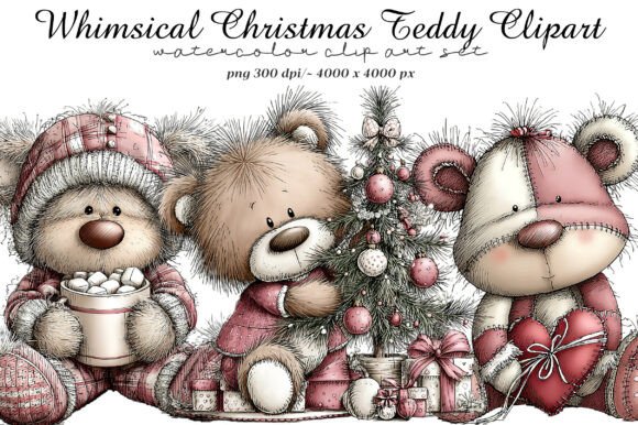 Whimsical Christmas Teddy Clipart for Creators
