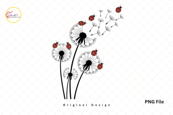 Whimsical Nature Dandelion Ladybugs PNG