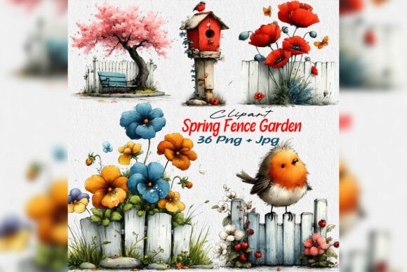 Whimsical Spring Fence Floral Clipart Ga