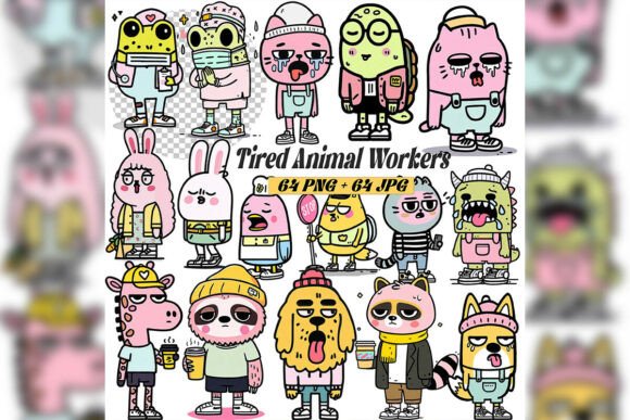 Whimsical Tired Animal Workers Set